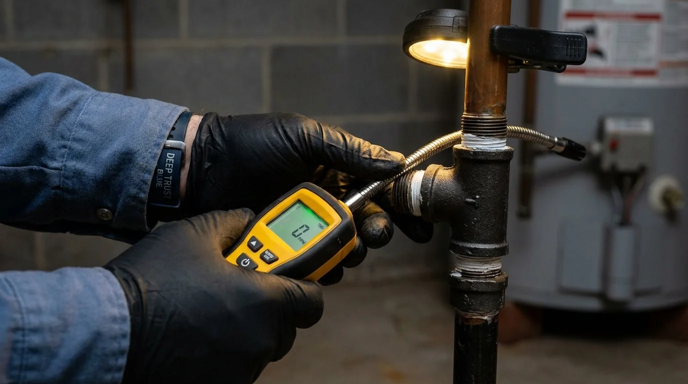 Gas leak detection with electronic sniffer by Johns Plumbing LLC in Chevak